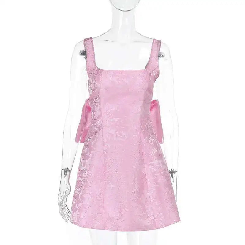 Townlike Jacquard Waist Wrap A-line Dress Women Spaghetti Strap 2025 Spring Summer Dress Bow Nightclub Sexy Party Dresses