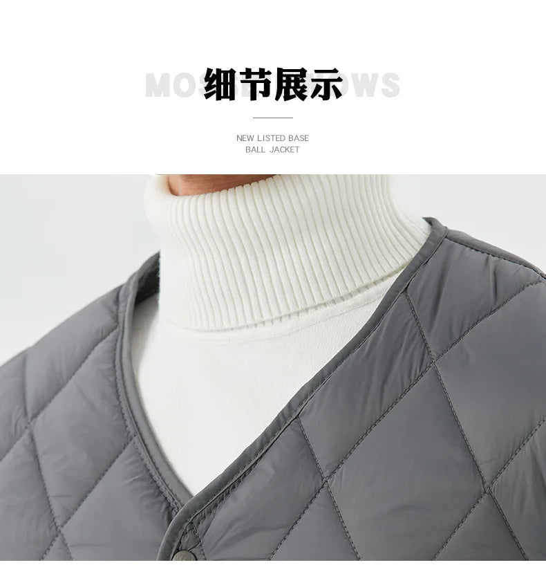 Men's Winter New Lightweight Single-breasted Padded Jacket with Pockets, Young Man Solid Color Argyle Casual Warm Padded Jacket