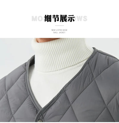 Men's Winter New Lightweight Single-breasted Padded Jacket with Pockets, Young Man Solid Color Argyle Casual Warm Padded Jacket