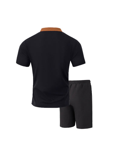 The 2025 men's new waffle checkered round-neck fashionable top, a two-piece casual suit with a rope short sleeve and shorts