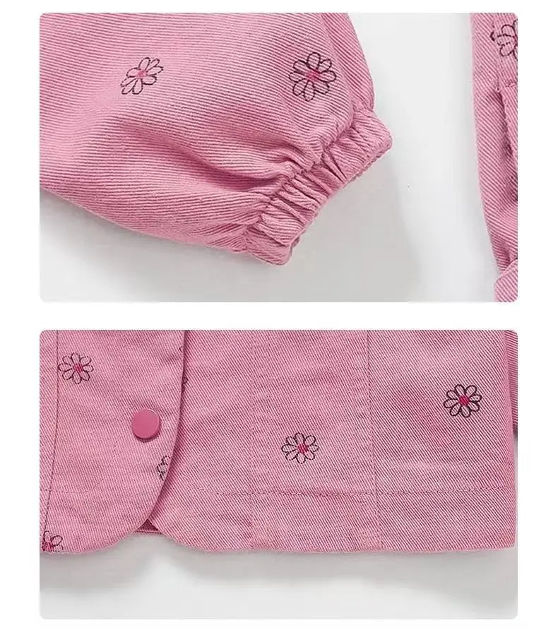 Girls Coat and Pants Two Piece Set 2025 Spring and Autumn New Korean Fashion Floral Casual Coat and Pants Two Piece Set Trend