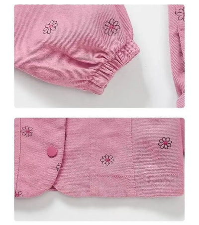 Girls Coat and Pants Two Piece Set 2025 Spring and Autumn New Korean Fashion Floral Casual Coat and Pants Two Piece Set Trend