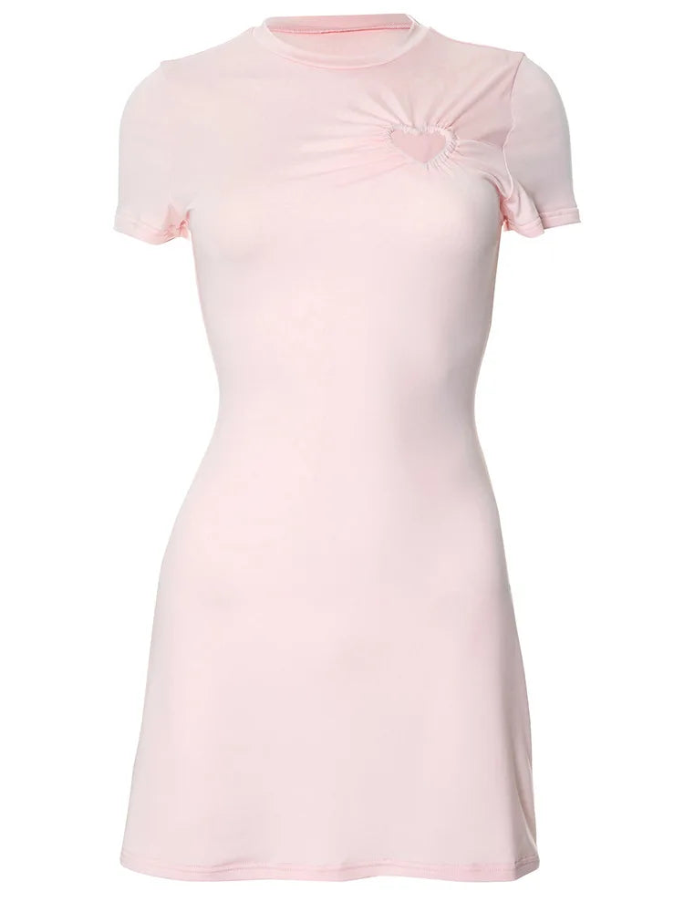 Love Hollow Out Short Sleeve Mini Dress Pink White Black Casual Dresses Womens Summer Clothes N85-BD16