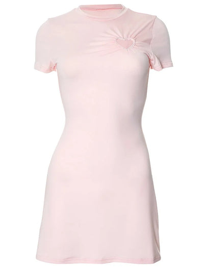 Love Hollow Out Short Sleeve Mini Dress Pink White Black Casual Dresses Womens Summer Clothes N85-BD16