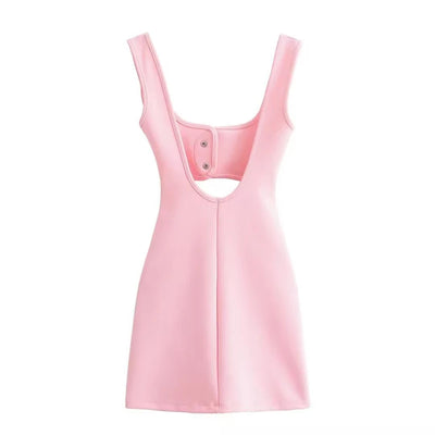 TRAF 2025 Womens Dresses Pink Slip Mini Dress Woman Summer Backless Short Dresses for Women Hollow Out Casual Women's Dresses