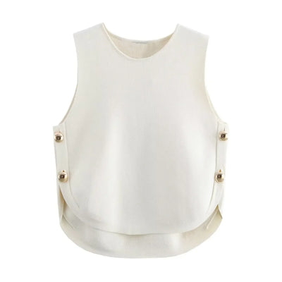 TRAFSHE Woman Side Buttons Knitted Vest Casual Slim Sleeveless High Low Hem O Neck Tanks Y2K Autumn Crop Top 9598/133