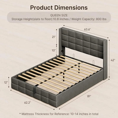 Queen Lift Up Storage Bed with Storage, Upholstered Platform Bed Frame with Modern Wingback Headboard, Woodern