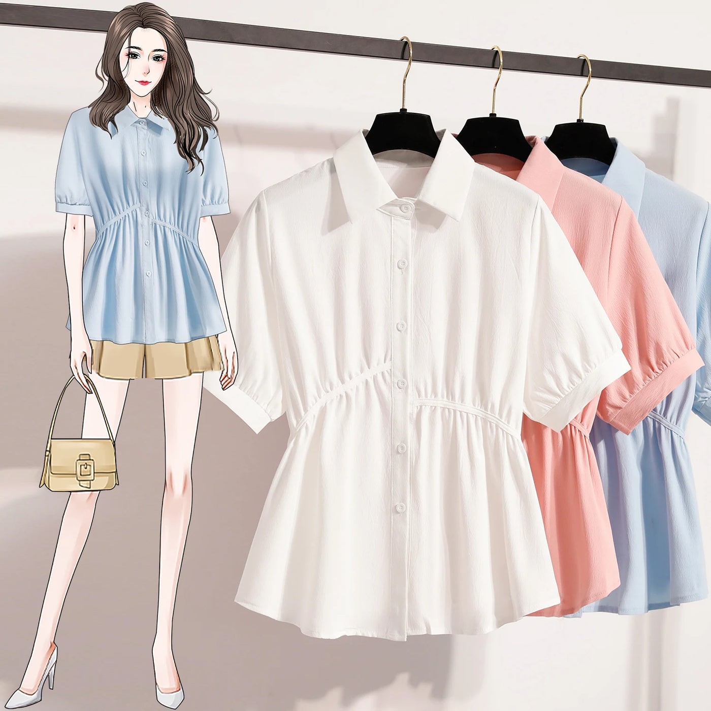 Plus Size Polo Shirt Women Summer 2025 New Korean Style Large Size Loose Chiffon Blouse Women Slim Waist Casual Tops Female