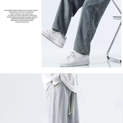 2025 Spring and Autumn New Jeans Men's Loose Straight Straight Solid Color Casual Trendy Versatile Wide Leg Long Pants