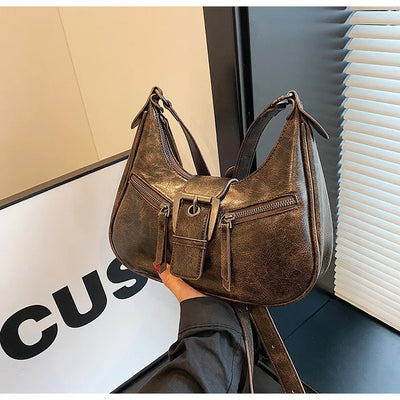 Retro Belt Design PU Leather Shoulder Bags for Women 2024 Y2K Small Vintage Female Underarm Crossbody Bag Fashion Handbags