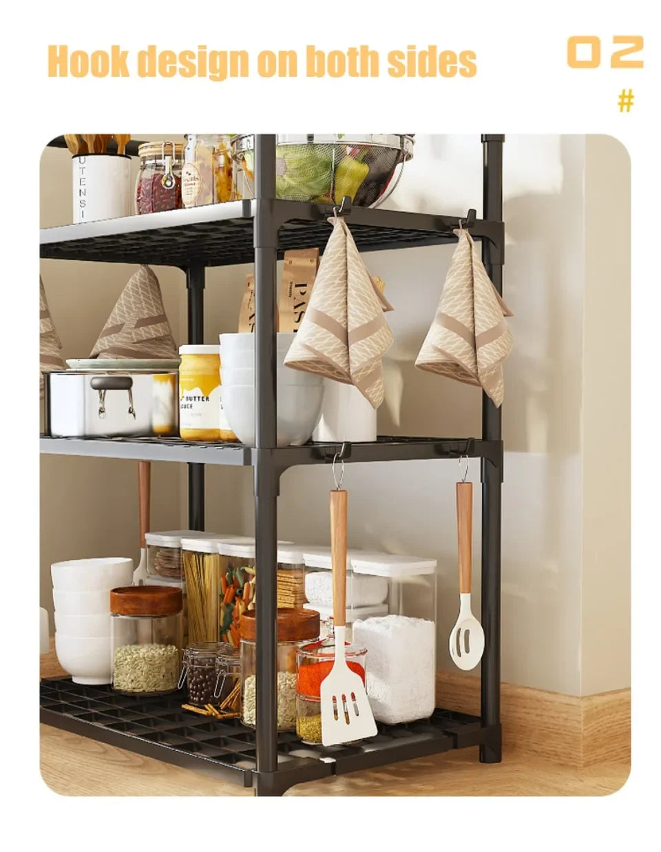 2/3Layer Kitchen Storage Shelf High-capacity Easy To Install Seasoning Rack PP Material Modern Minimalism Kitchen Furniture