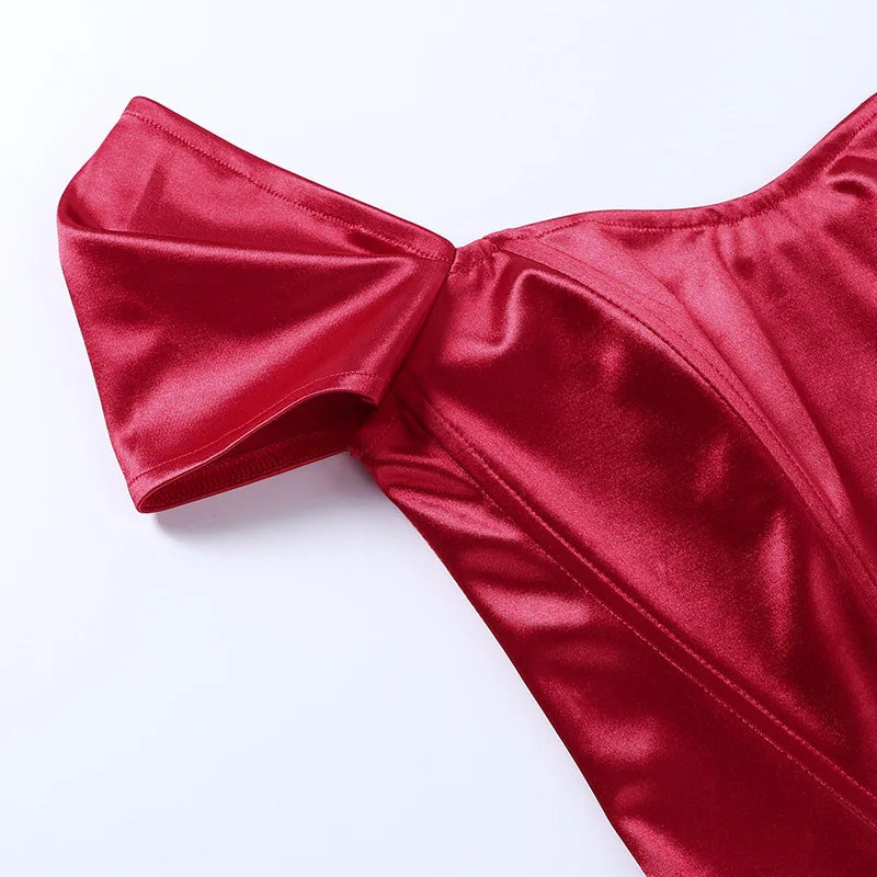 Cryptographic Off Shoulder Satin Sexy Backless Bustier Corset Crop Tops Women Sleeveless Summer Top Cropped Club Fashion Outfits