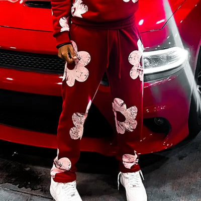 2024 American Winter Sweatshirt Y2k Gothic Slim Hoodie+drawstring Trousers Set Women Harajuku Letter Flowers Print Grunge Jacket