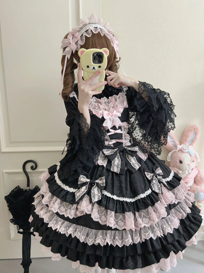Original Lolita Dress Set Doll Feeling Girl Women's Sweet Jsk Suspender Dress Princess Fairy Lace Bow Sling Cake Dresses