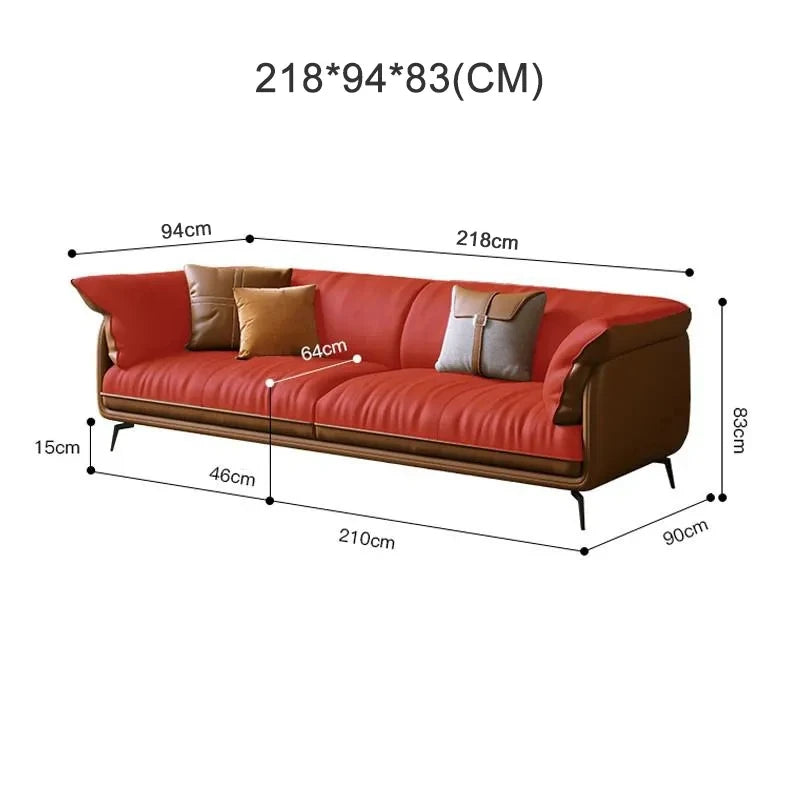Modern Minimalist Living Room Leather Sofa  Apartment Furniture Set Combination Wtih Customzied Color