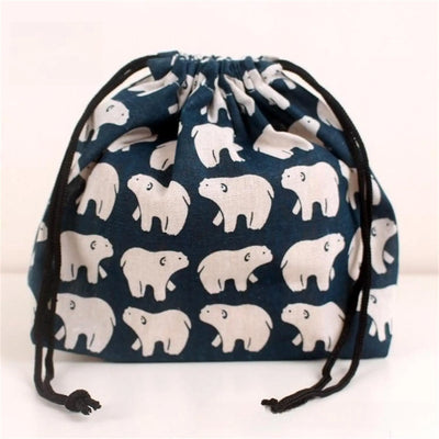 Lunch Bag Cat Polar Bear Lunch Box Drawstring Picnic Tote Eco Japanese Style Small Handbag Dinner Container Food Storage Bags
