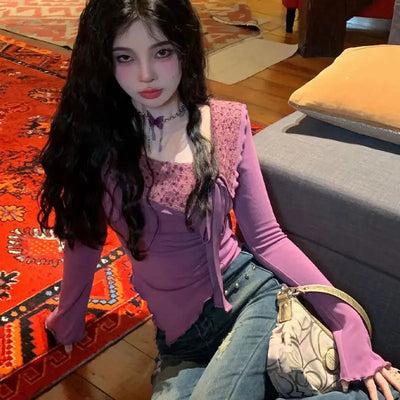 2025 Autumn New Long Sleeve Bottoming T-Shirts Women Elegant Sweet Y2k Aesthetic Tshirts Korean Irregular Chic Bow Tees Femme