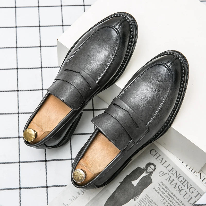 Premium Silver Business Shoes Men's Oxford Shoes Leather Brand Loafers Slip On High Quality Wedding Shoes Soft Sole Dress Shoes