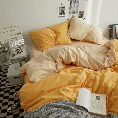 High Quality  Solid Color Double Washed Cotton Bedding 4 Pieces Set Student Dormitory Bed Linen Duvet Set Bed Suit