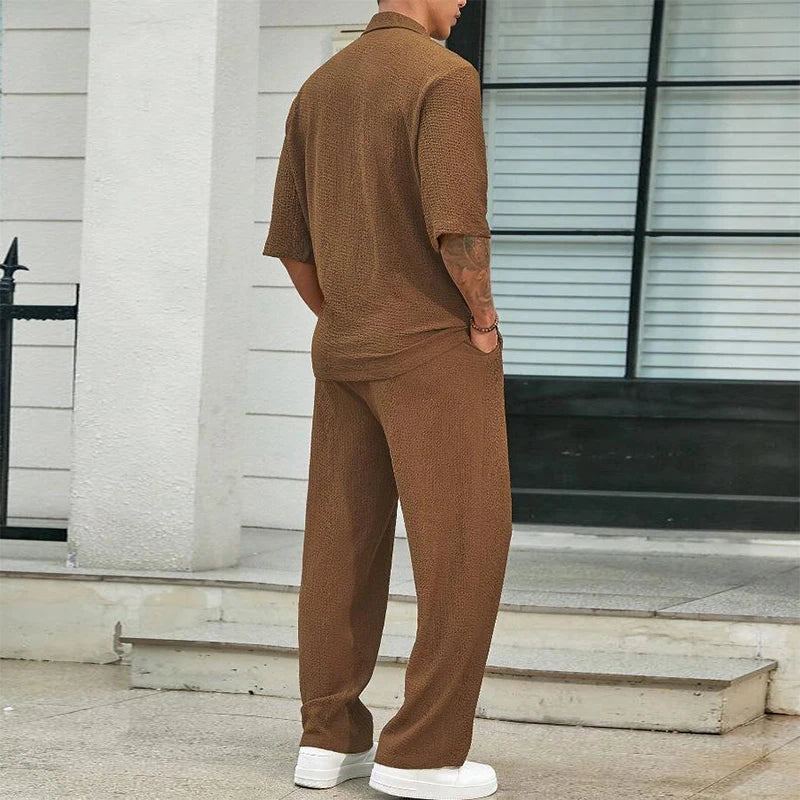 2024 Spring Summer Casual Cotton Shirts And Pants Suits Men Vintage Half Sleeve Irregular Cardigan Two Piece Sets Mens Outfits