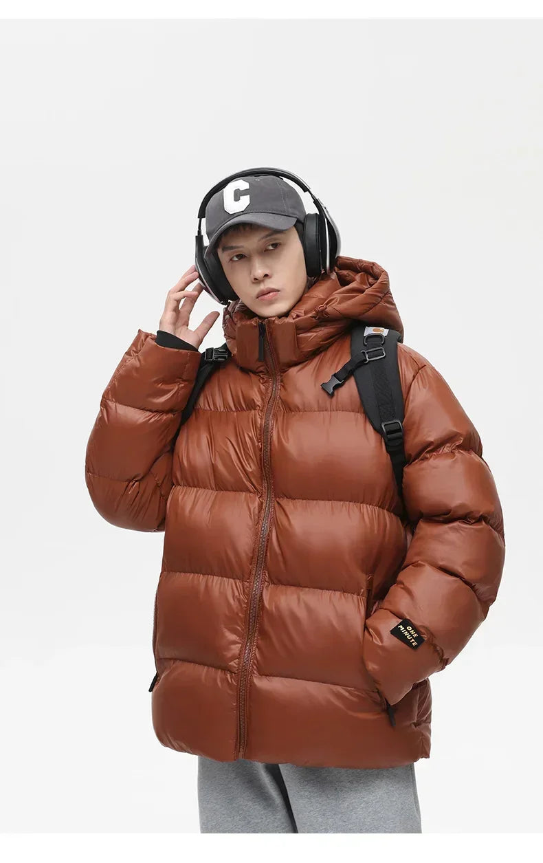 Solid Color with Hoodie Warm Puffer Jackets Padded Cotton Clothes Waterproof Jackets Man Winter Coats Men Hooded Zipper Parkas