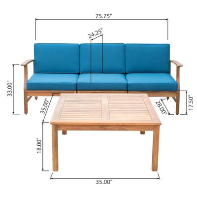 PERLA 3 SEATER SOFA AND TABLE SET BLUE