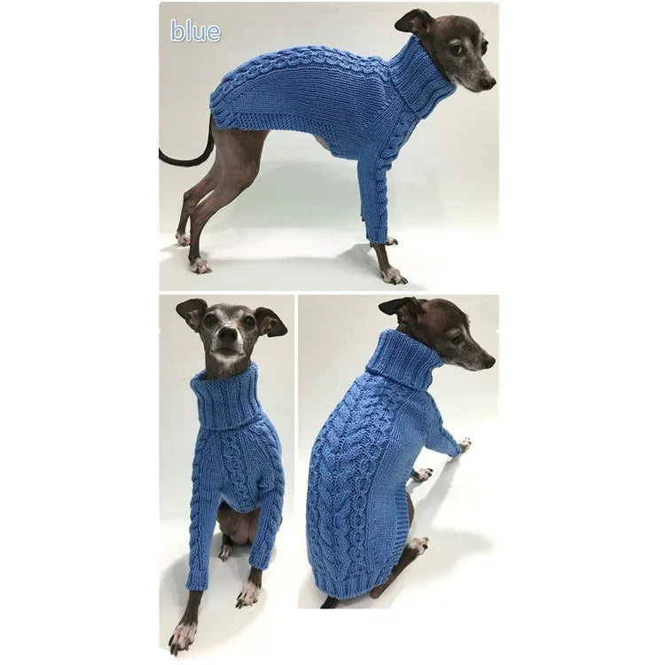 Turtleneck Twist Knitted Sweater for Dogs, Italian Greyhound Whippet, Warm Dog Coat, Dog's Winter Clothing