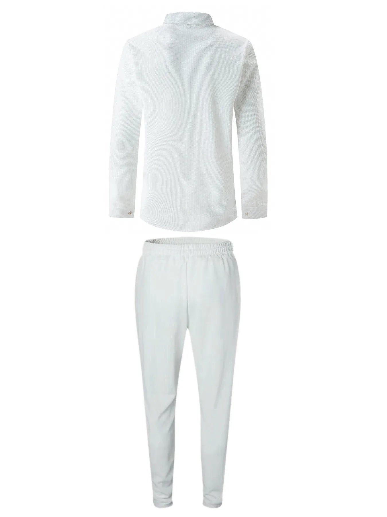 2025 Spring and autumn new men's daily casual waffle cardigan long-sleeved shirt two pants suit