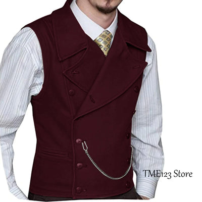 Men's Woolen Suit Vest Retro Slim Fit Double Breasted Vests Victorian Style Best Man Wedding Clothing Chaleco Hombre