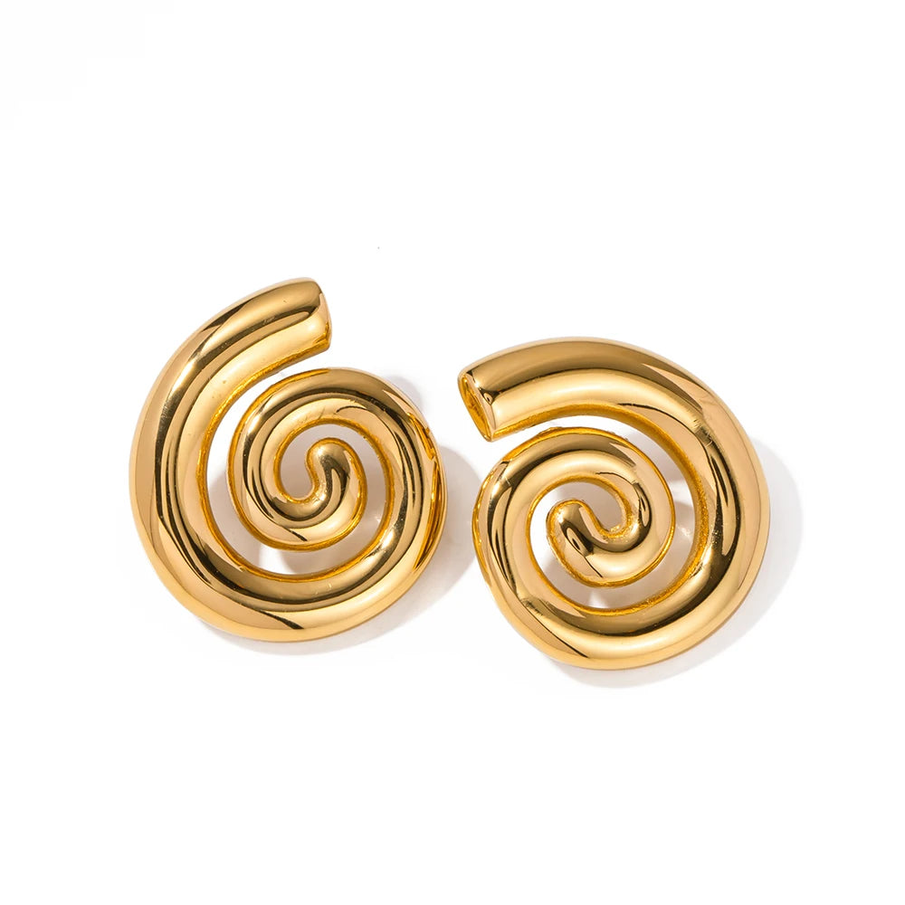Youthway Stainless Steel Glossy Spiral Hollow Hoop Earrings 18K Gold Plated Exquisite Women's Accessories Jewelry Gift