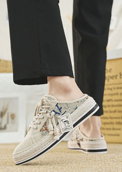 Shoes Summer Mules Half Sandals Man Canvas Slippers for Men Original Designer Luxury High Quality Fashion Rubber Casual Adult