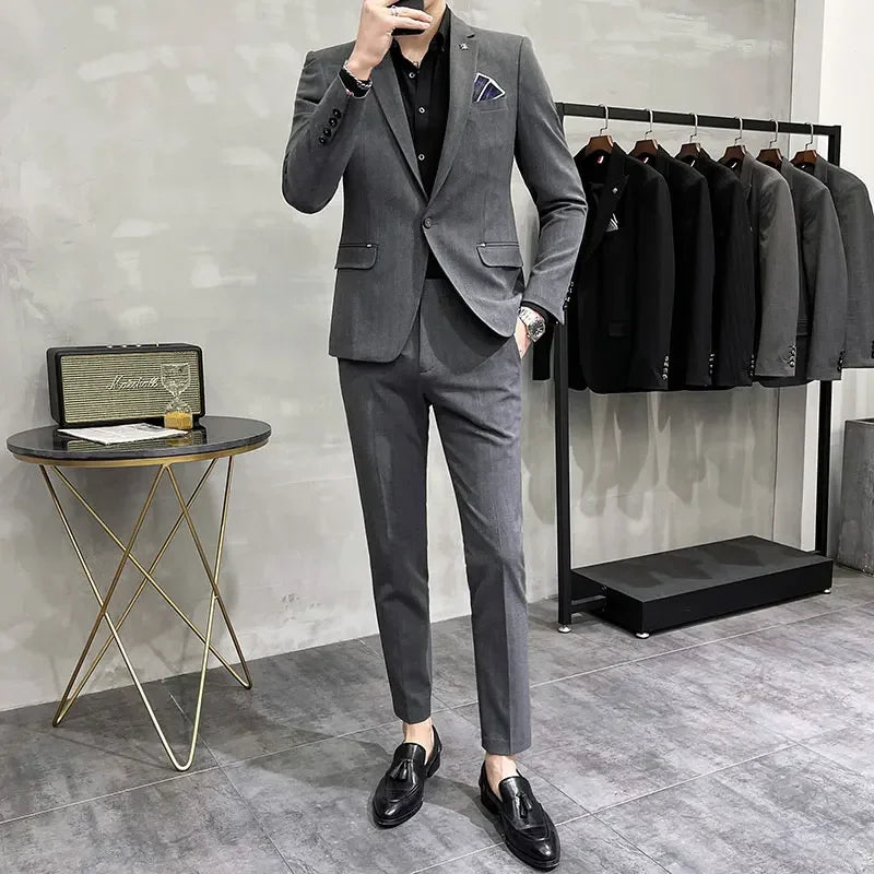 High-Quality Two-Piece Groom Wedding Suit Business Casual Banquet Costume for Men Luxury Ensemble with Trousers