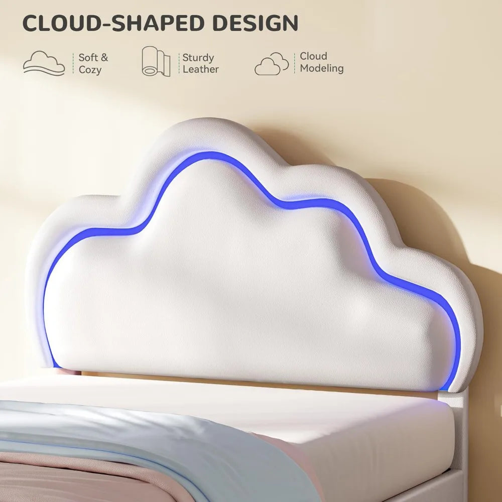 YITAHOME Full Size Bed Frame, LED Bed Frame with PU Faux Leather Adjustable Cloud Headboard, Platform Upholstered Bed with Woode