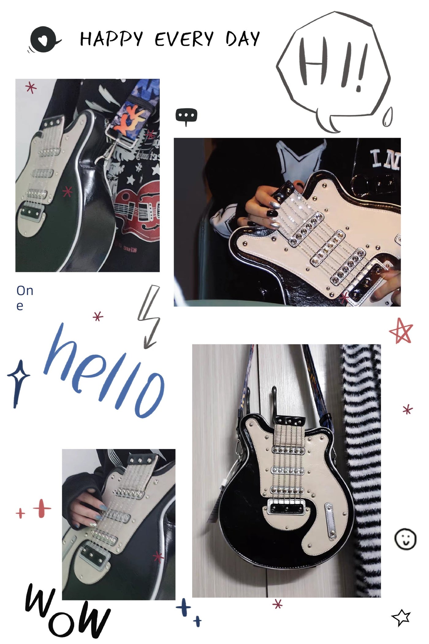 2024 Stylish Creative Y2g Sexy American Retro Guitar Shape Bag Bass Cartoon Backpack Messenger Bag Female Trendy Bag