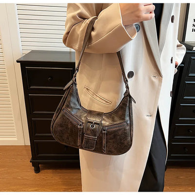 Retro Belt Design PU Leather Shoulder Bags for Women 2024 Y2K Small Vintage Female Underarm Crossbody Bag Fashion Handbags