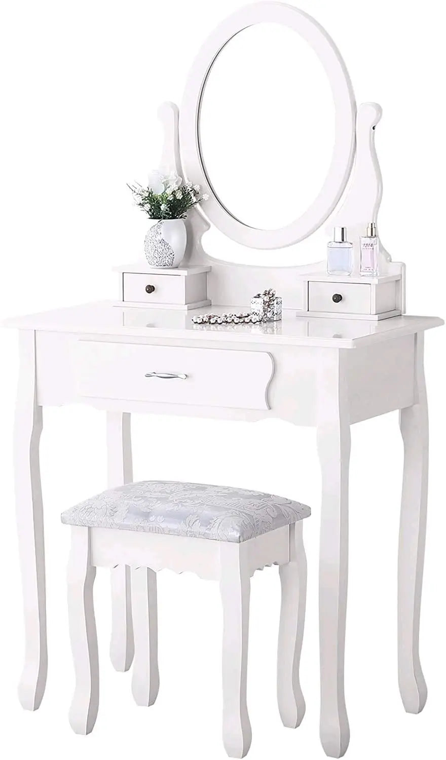 Vanity Desk with Mirror, White Makeup Desk, Vanity Desk with 3 Drawers for Bedroom