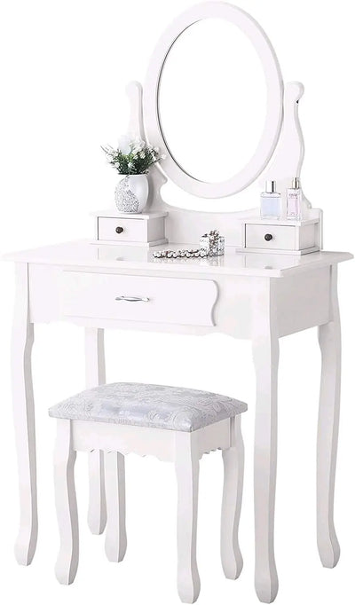 Vanity Desk with Mirror, White Makeup Desk, Vanity Desk with 3 Drawers for Bedroom