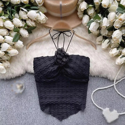 Y2K Women Fashion Sleeveless Vest Hanging Neck Irregular Lace-up Tops With Chest Female Sweet Sexy Vacation Style Top