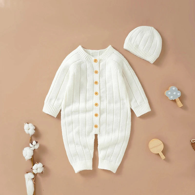 Ma&Baby 0-18M Warm Baby Clothing Knit Romper Newborn Infant Toddler Boy Girl Long Sleeve Jumpsuit + Hat Fall Spring Outfits