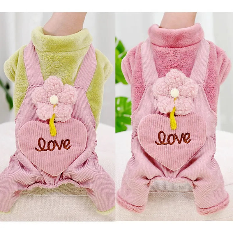 Soft Warm Dog Jumpsuits Pet Dog Coat for Small Dog Flower Pattern Puppy Pajamas Luxury Cat Jumpsuits Pet Jacket Coat Dog Clothes