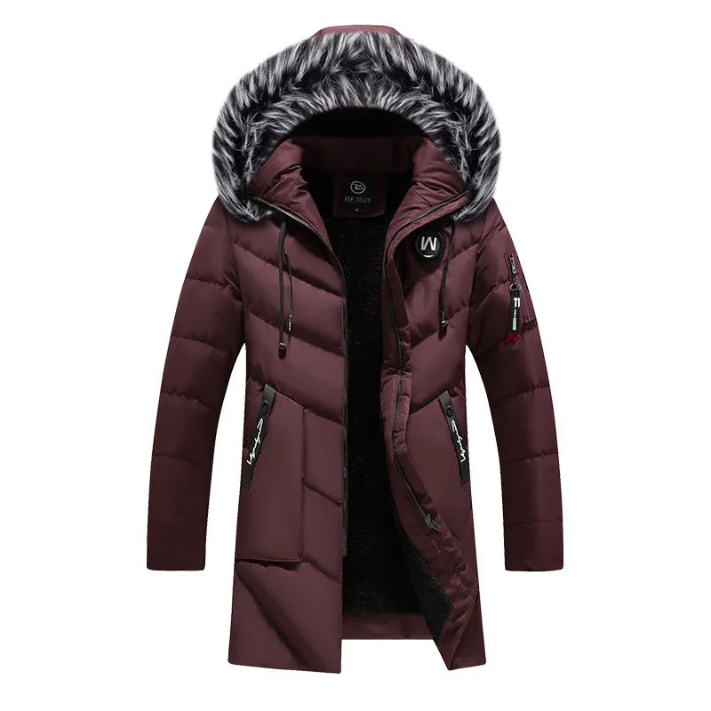 DIMUSI Winter Men's Long Jacket Fashion Men Fur Collar Thermal Classic Coats Casual Warm Windbreaker Padded Jackets Men Clothing