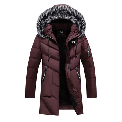 DIMUSI Winter Men's Long Jacket Fashion Men Fur Collar Thermal Classic Coats Casual Warm Windbreaker Padded Jackets Men Clothing