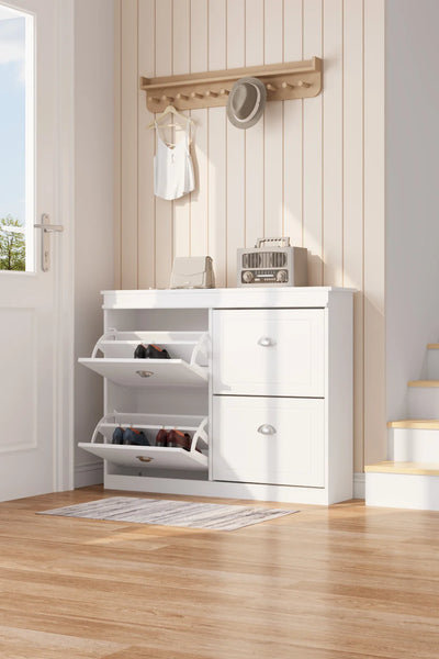 【Breeins】Flip Down Shoe Bench Cabinet, Shoes Rack Storage Organizer Shelf Home Decoration For Entryway