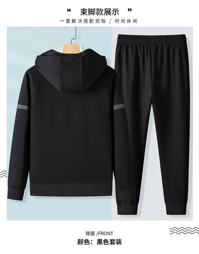 Male Workout Sports Outfit Autumn Spring Men Running Sports Tracksuits Sets Hoodies Zipper Outwear Sportwear+Sweatpants Sets