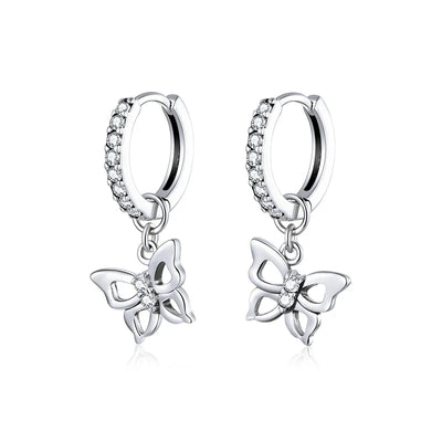 WOSTU Real 925 Sterling Silver Original Butterfly Hoop Earrings Oxidation For Women Wedding Party Daily Gift DIY Fine Jewelry