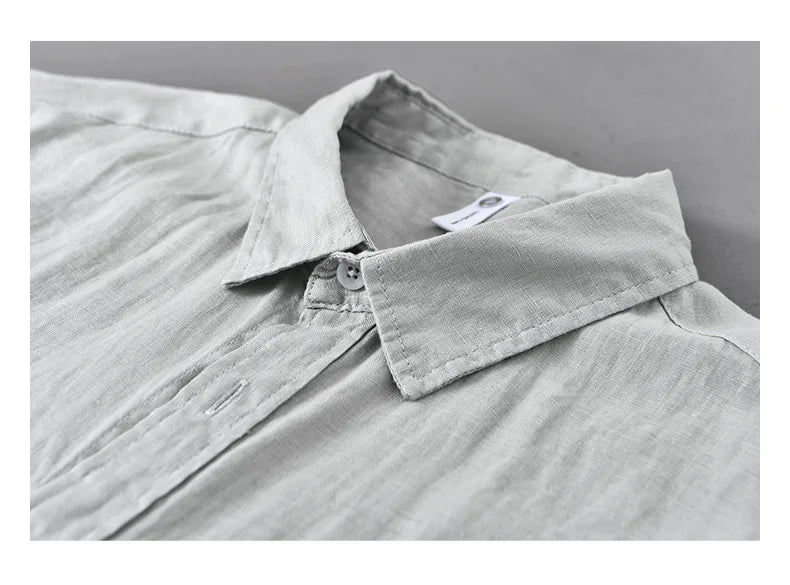 2025 Summer New Breathable Thin 100% Linen Short Sleeve Shirt for Men Casual Turn-down Collar Classic Shirt DC927
