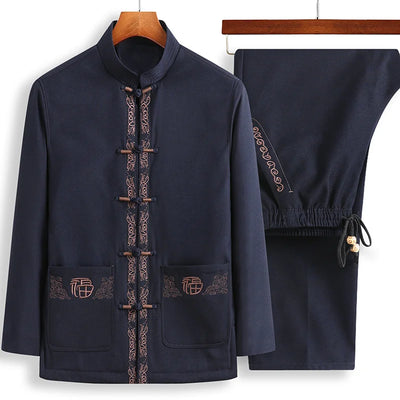Tang Suit (top + Pants) Spring and Autumn Elderly People Door Flaperon Embroidery Father Men's Hanfu Chinese Style Suit