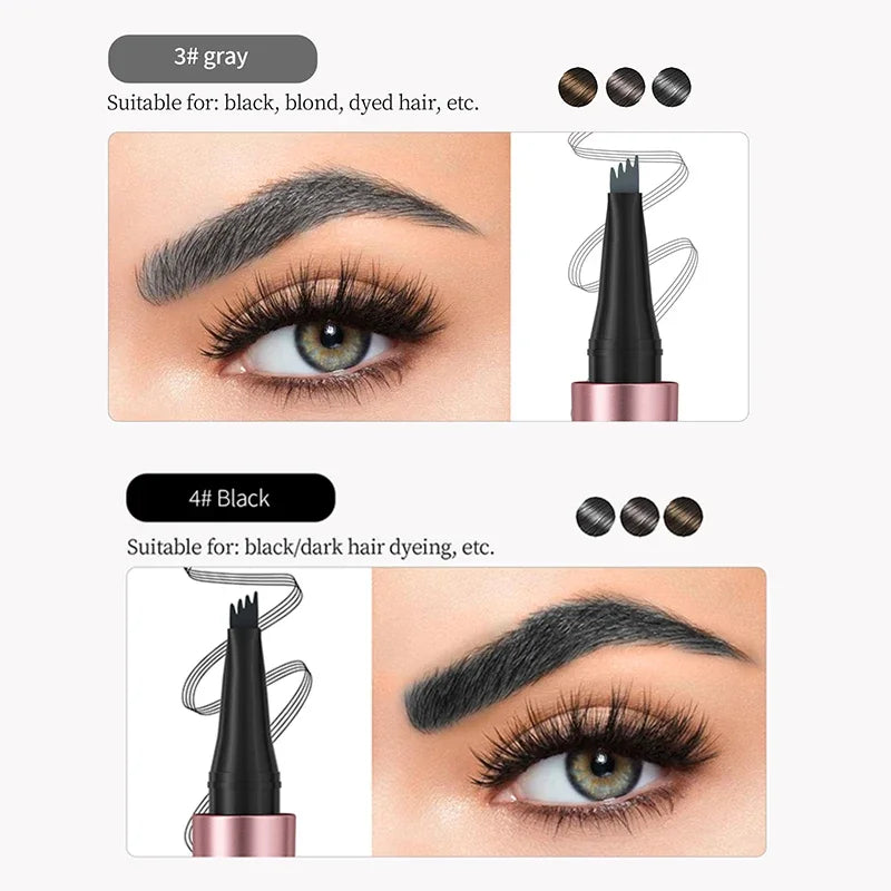 4 Fork Tip Eyebrow Pencil 3D Microblading Waterproof Dark Brown Natural Colour Fine Stroke Magic Eyebrow Pencil 2024 New Ladies