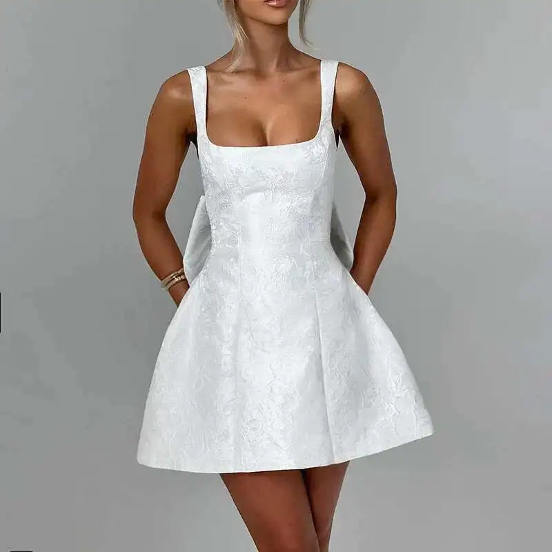 Townlike Jacquard Waist Wrap A-line Dress Women Spaghetti Strap 2025 Spring Summer Dress Bow Nightclub Sexy Party Dresses