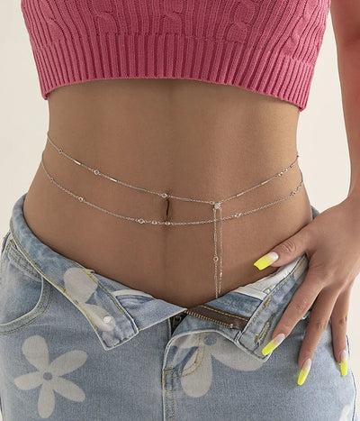 New Double-layer Rhinestone Tassel Waist Chain Women's Beach Fashion Crystal Body Chain Waist Accessory 2025 Bikini Accessories